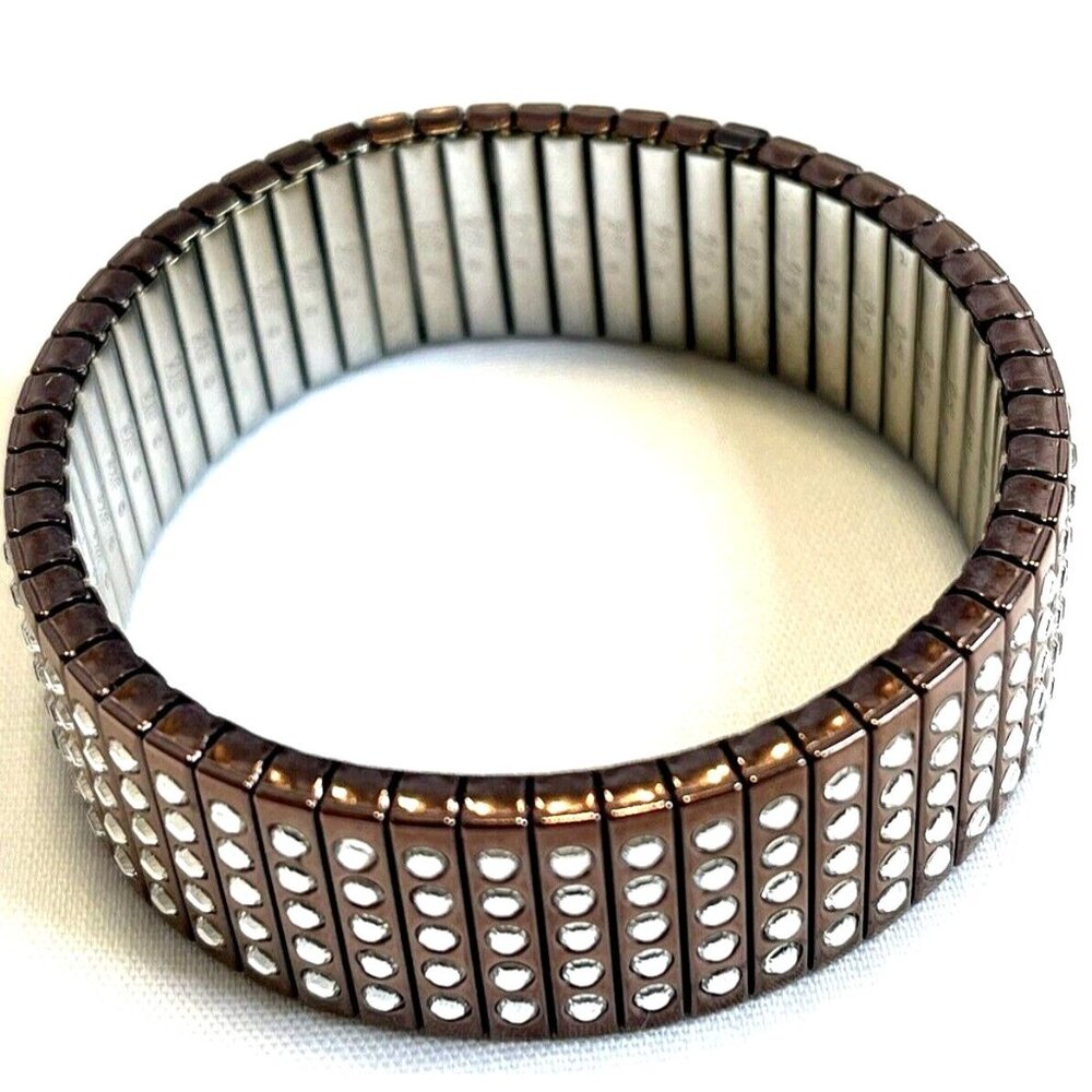 Swarovski Austrian Crystal Wide RARE 5 Row Bracelet Stretch Expansion Copper - Picture 2 of 5